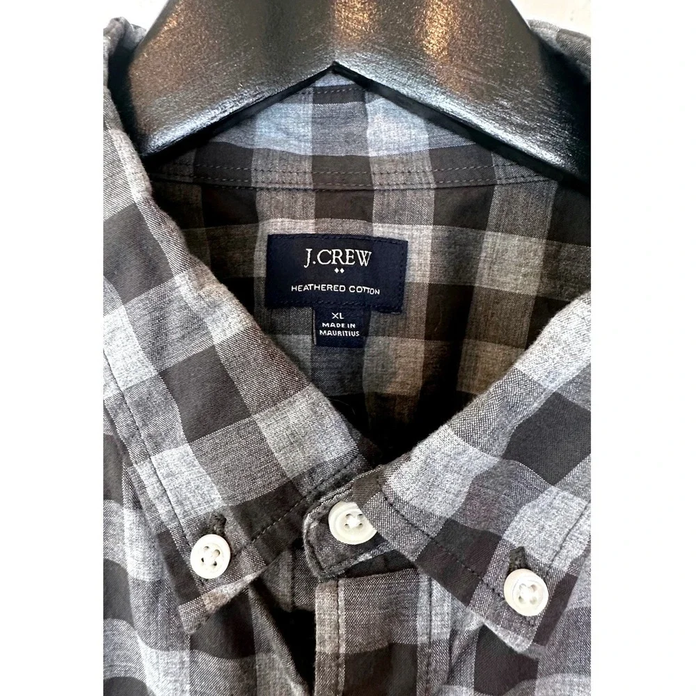 J. Crew Mens XL Gray Black Gingham Buffalo Check Heathered Cotton Shirt 47166